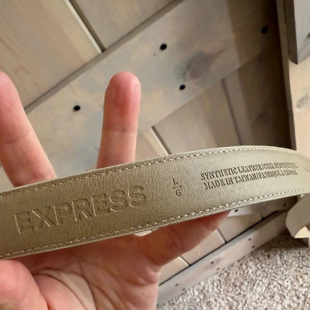 Express Cream Croc Embossed Belt with Gold Buckle